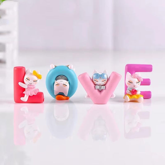 ascension Multicolor Love Alphabet Cat Dolls Love Animated Characters Showpiece Love Alphabet for Expressing Best Choice for Girlfriend, Boyfriend, Husband, Wife Love Miniature Adventure Showpiece