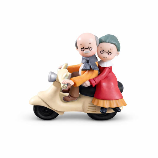 Cute Elderly Couple Scooter Showpiece | Grandpa & Grandma Figurine for Home Decor | Heartwarming Gift for Parents, Anniversary & Home Decoration (Size6.5x7) (Multicolor 2)