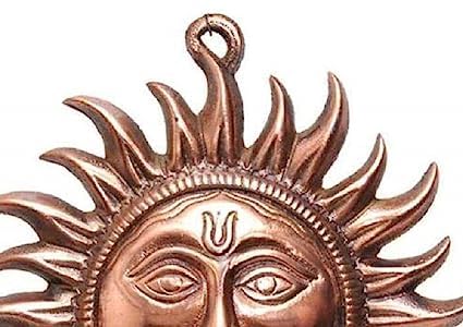 Siyaram Collections Home Vastu Sun Surya Face Copper God Sun Wall Hanging (6 inch, Bronze)