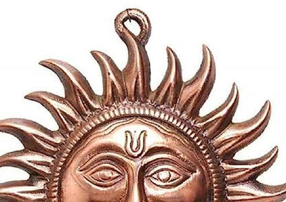 Siyaram Collections Home Vastu Sun Surya Face Copper God Sun Wall Hanging (6 inch, Bronze)