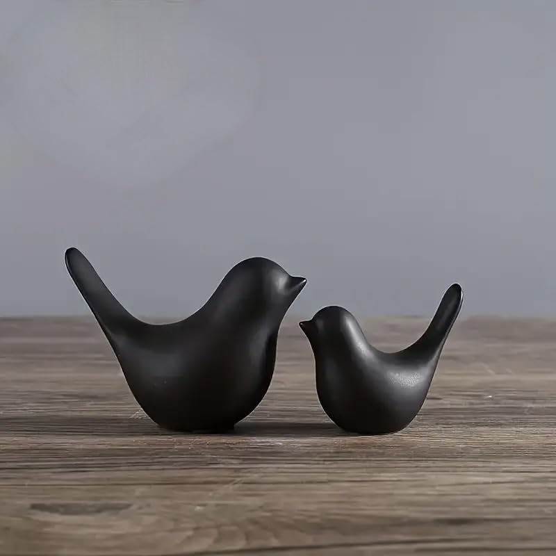 Ceramic Birds Figurines Ceramic Blessing Birds Figurine Home Decorations Accessories Black Matte (Set of 2)