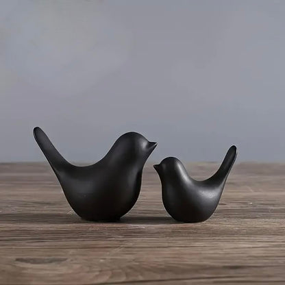 Ceramic Birds Figurines Ceramic Blessing Birds Figurine Home Decorations Accessories Black Matte (Set of 2)