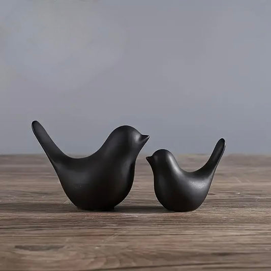 Ceramic Birds Figurines Ceramic Blessing Birds Figurine Home Decorations Accessories Black Matte (Set of 2)