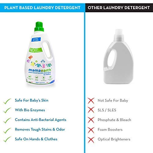 Mamaearth Plant Based Laundry Detergent For Babies - 1 L | Infused with Neem Extract and Lime Citrus Acid | Liquid Formula, Removes Tough Stains, Eliminates Odor