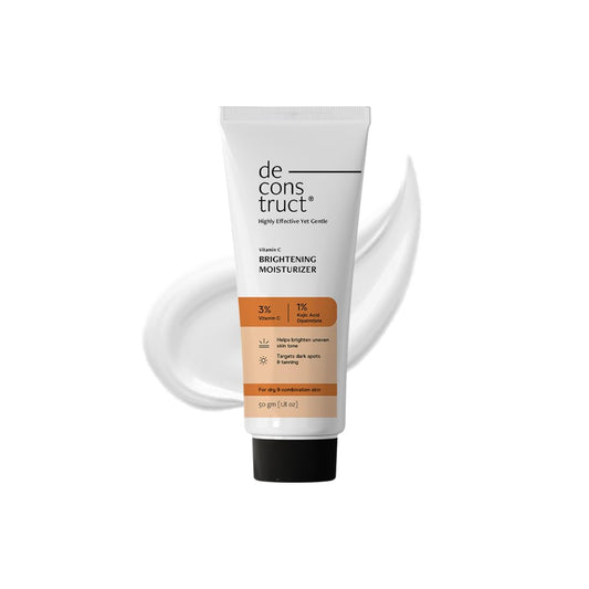 Tube of deconstruct brightening moisturizer on a white background