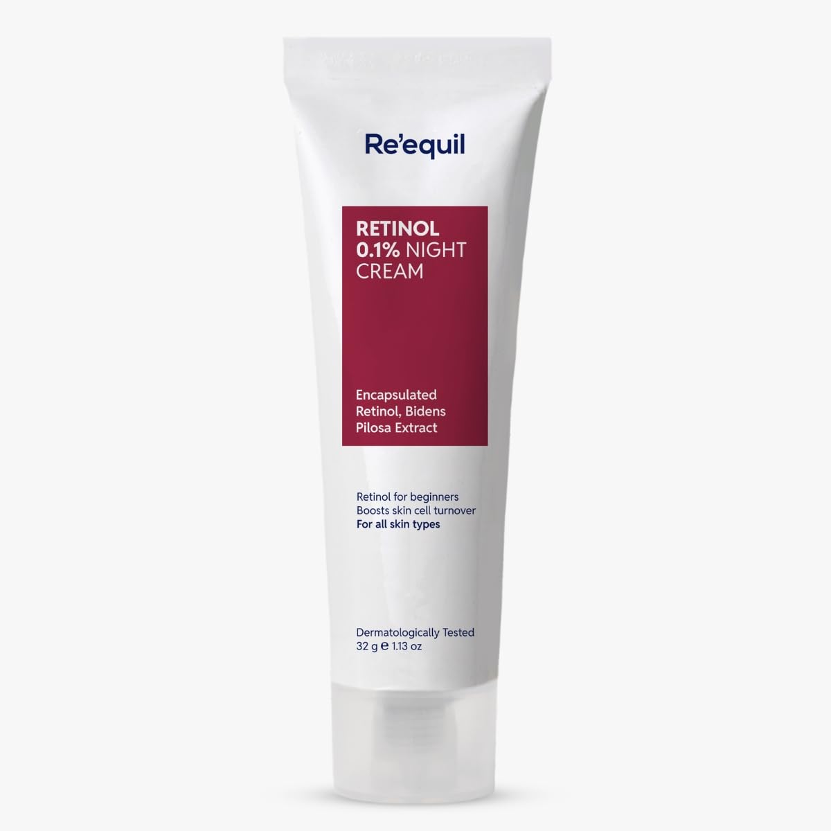 Tube of Re'equil Retinol 0.1% Night Cream on a white background