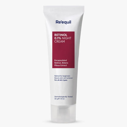Tube of Re'equil Retinol 0.1% Night Cream on a white background