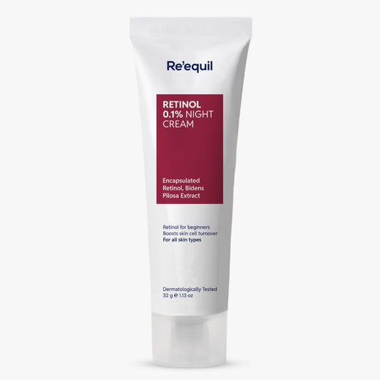 Tube of Re'equil Retinol 0.1% Night Cream on a white background