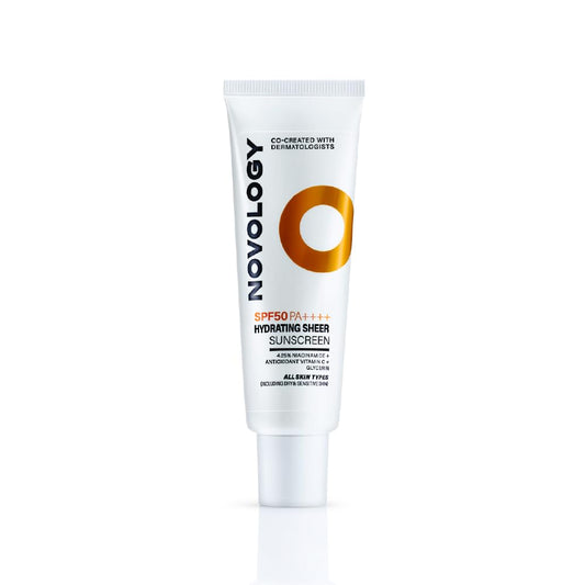 Novology sunscreen tube on a white background