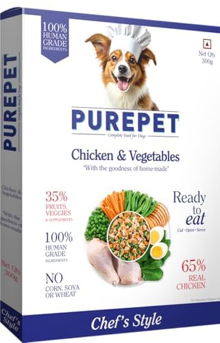 Purepet Fresh Dog Food 300g | Chicken & Vegetables for Adults & Puppies | High Protein, 65% Real Chicken, 35% Fruits & Veggies | No Preservatives | Ready to Serve | All Breeds | Single Meal Pack