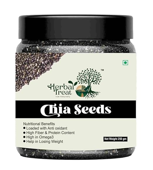 Herbal Treat Chia Seeds | High Fiber, Omega-3, Protein Superfood | Non-GMO, Gluten-Free | Perfect for Smoothies, Baking (250gram, Chia Seeds)