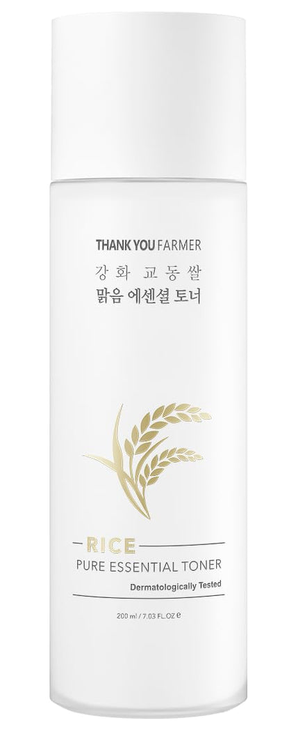 THANKYOU FARMER Pure Essential Rice Toner (200ml) | Korean Hydrating Rice Water Toner with Niacinamide & Ceramide | Brightening, Smooth Skin Texture & Daily Moisture Booster | Lightweight Refreshing Face Toner