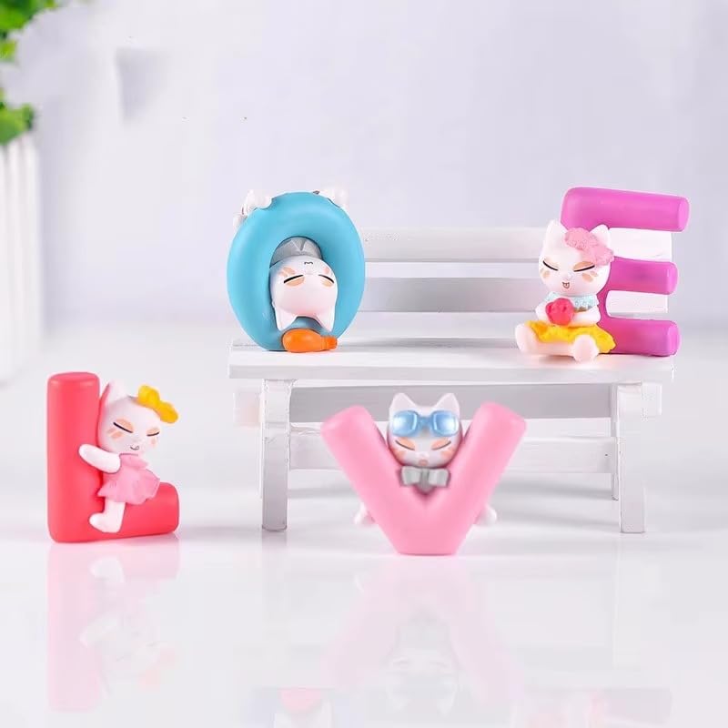 ascension Multicolor Love Alphabet Cat Dolls Love Animated Characters Showpiece Love Alphabet for Expressing Best Choice for Girlfriend, Boyfriend, Husband, Wife Love Miniature Adventure Showpiece