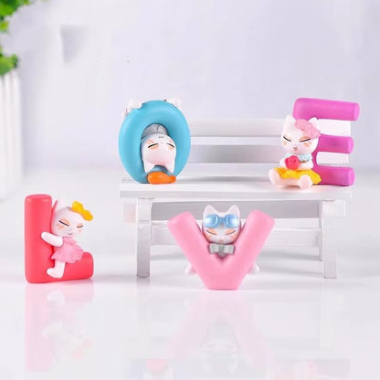 ascension Multicolor Love Alphabet Cat Dolls Love Animated Characters Showpiece Love Alphabet for Expressing Best Choice for Girlfriend, Boyfriend, Husband, Wife Love Miniature Adventure Showpiece