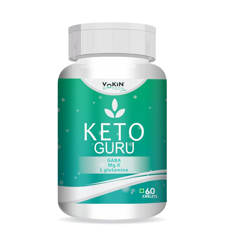 Bottle of Keto Guru supplement with green label and white cap on a white background