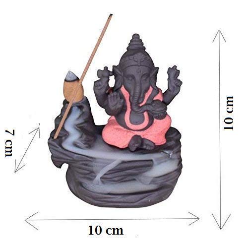 Lord Ganesha Smoke Backflow Incense Holder with Includes 10 Free Scented Cones| Ganesh Murti Decorative Showpiece for Temple, Pooja, Meditation, Yoga & Home Dcor | (Red)