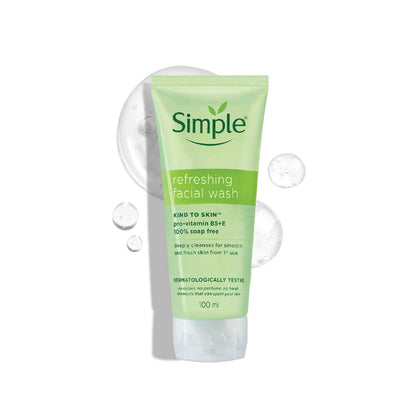 Simple Kind to Skin Refreshing Facial Wash | 100% Soap-Free Gentle Cleanser with Vitamin E & Glycerin | For All Skin Types | Perfect for Sensitive Skin, 100ml
