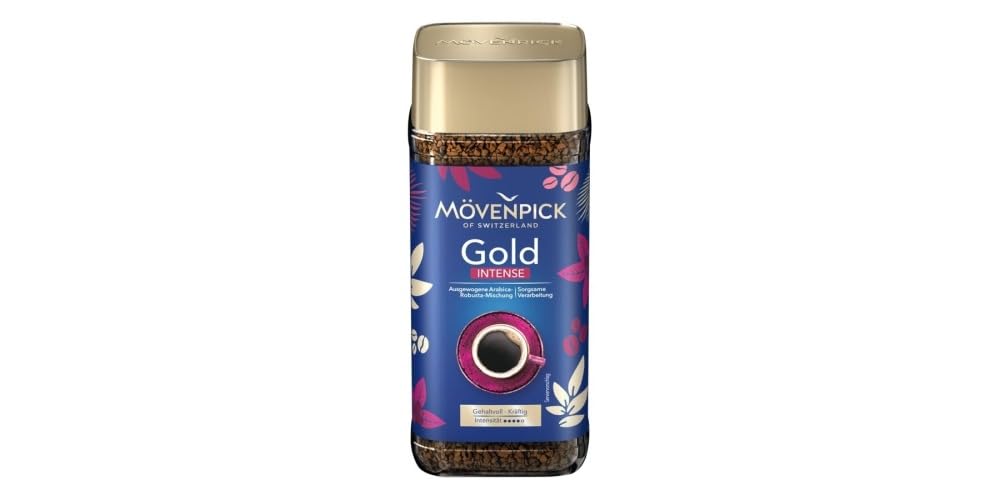 Movenpick Gold Intense Imported Instant Coffee - Classic Instant Powder, With Rich Aroma, Arabica & Robusta Blend, Strong Freeze Dried, Premium Pure Roasted, High Caffeine, Weight 100g
