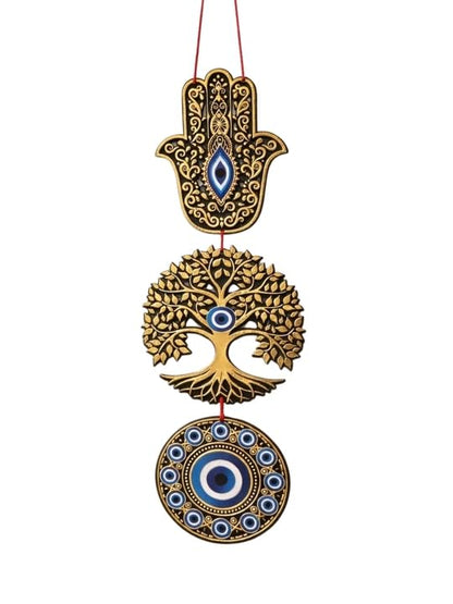 eCraftIndia Wooden Evil Eye Hamsa Hand Nazar Battu Wall Hanging for Home Office