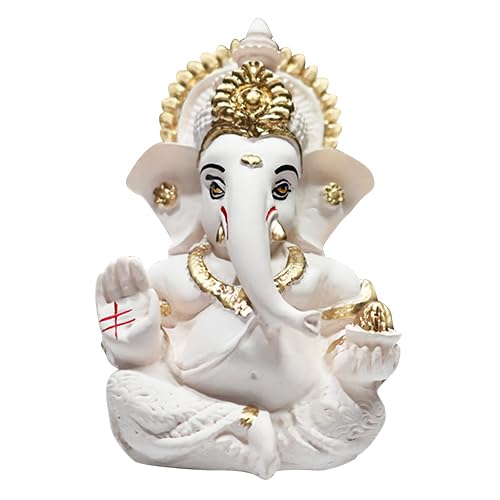 Gold Plated Ganesha Idol for Office Desk and Puja Room, Ganpati Murti for Home Decor, Lord Ganesh Statue Gift, Figurine (8.89 x 5.08 cm) (Peach)