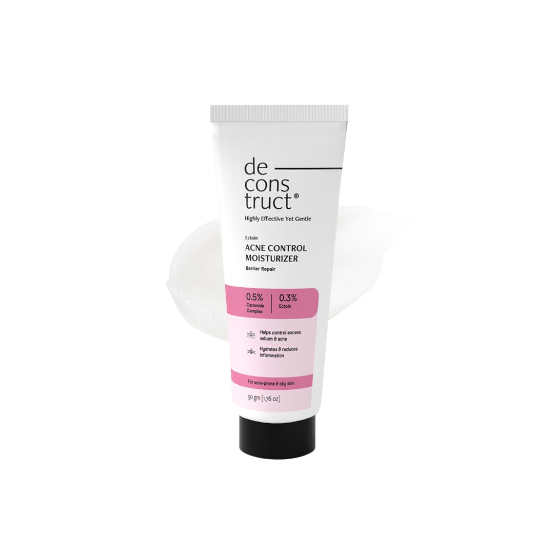 Tube of de construct facial control moisturizer on a white background