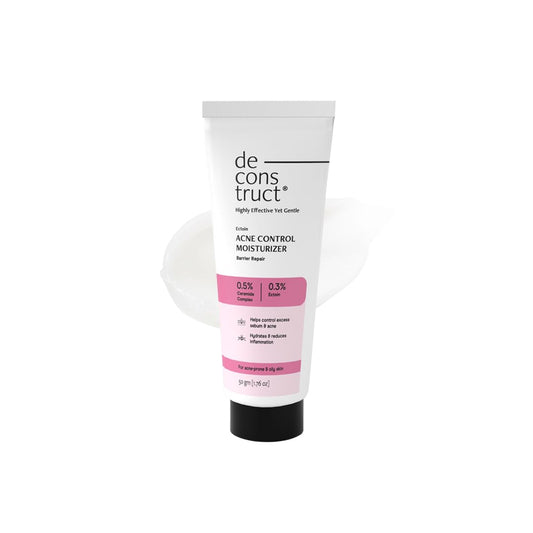 Tube of de construct facial control moisturizer on a white background
