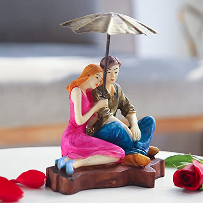 Decorative Mushy Umbrella Polyresin Couple Showpiece Figurine Valentine's Gift for Girlfriend, Boyfriend, Husband/Wife, Multi Colour, Pack of 1