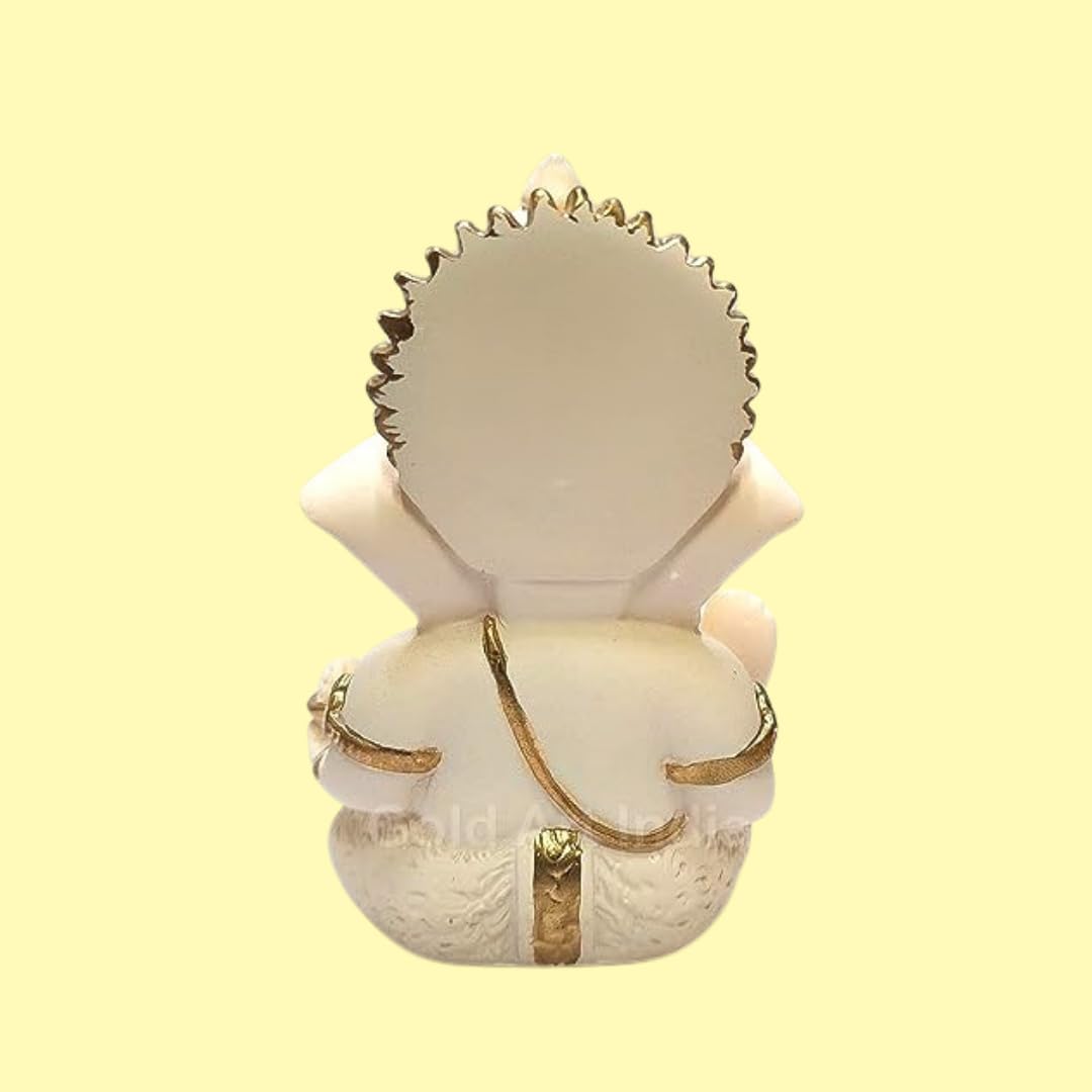 Gold Art India Peach Terracotta Colour Golden Paint Work Vinayaka Idol Car Dashboard Idol Ganesha Murti Ganpati Idol for Home Decor Puja Lord Ganesh Statue Gift for Office Desk Puja Room Figurine