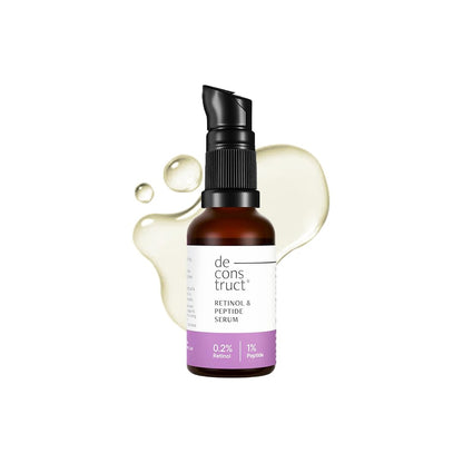 Skincare serum bottle with droplet illustration on a white background