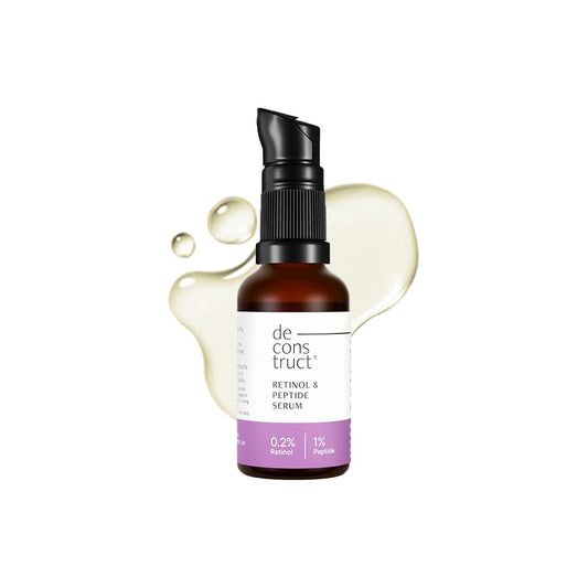 Skincare serum bottle with droplet illustration on a white background