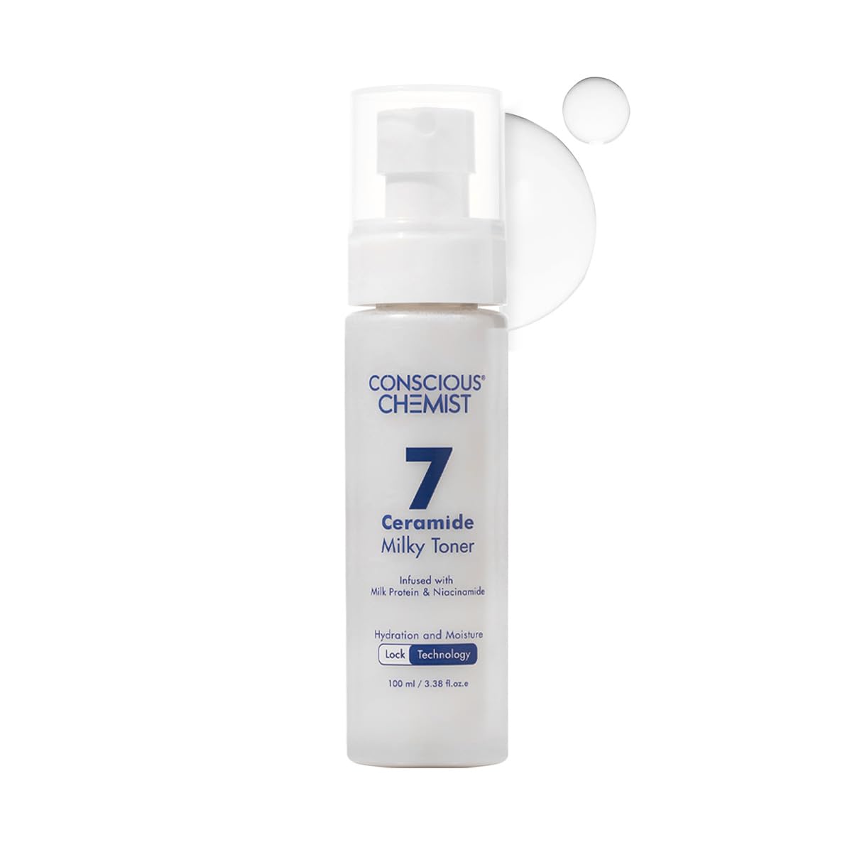 Skincare bottle labeled 'Conscious Chemist' on a white background
