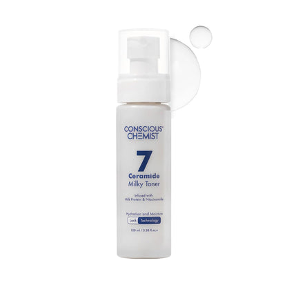 Skincare bottle labeled 'Conscious Chemist' on a white background