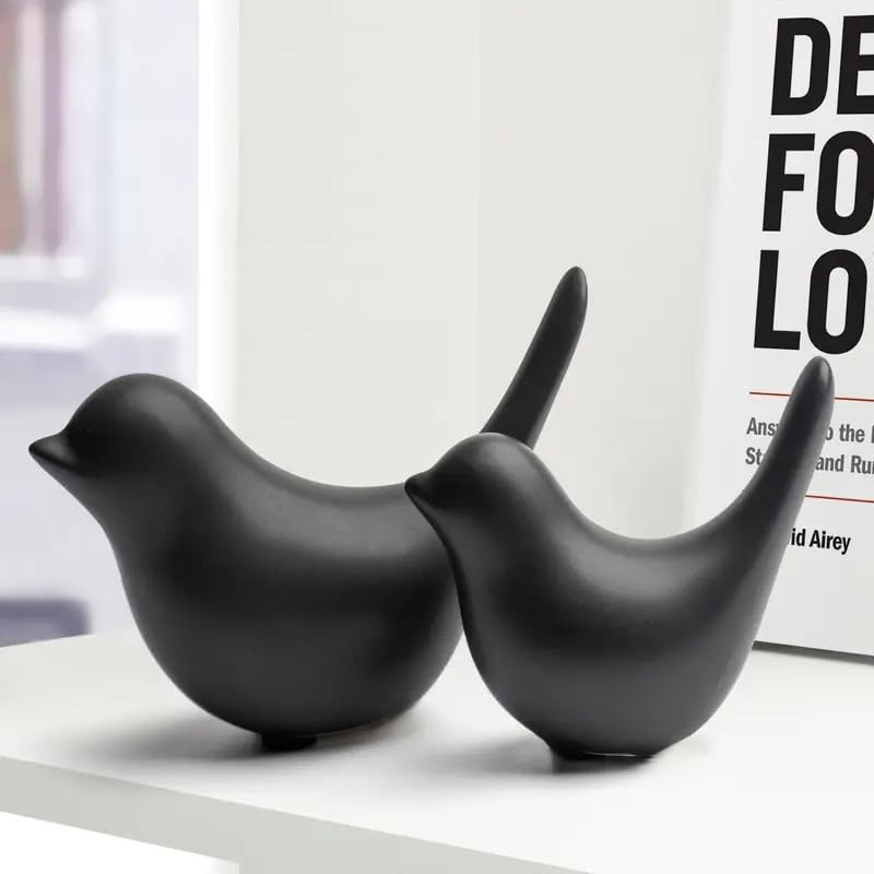 Ceramic Birds Figurines Ceramic Blessing Birds Figurine Home Decorations Accessories Black Matte (Set of 2)