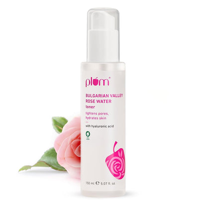 Plum Bulgarian Valley Rose Water Face Toner | for Oily Acne Prone Dry Combination Skin | with Hyaluronic Acid | Hydrating & Pores Tightening | Balances pH Levels | Alcohol-Free | Women & Men | 150ml