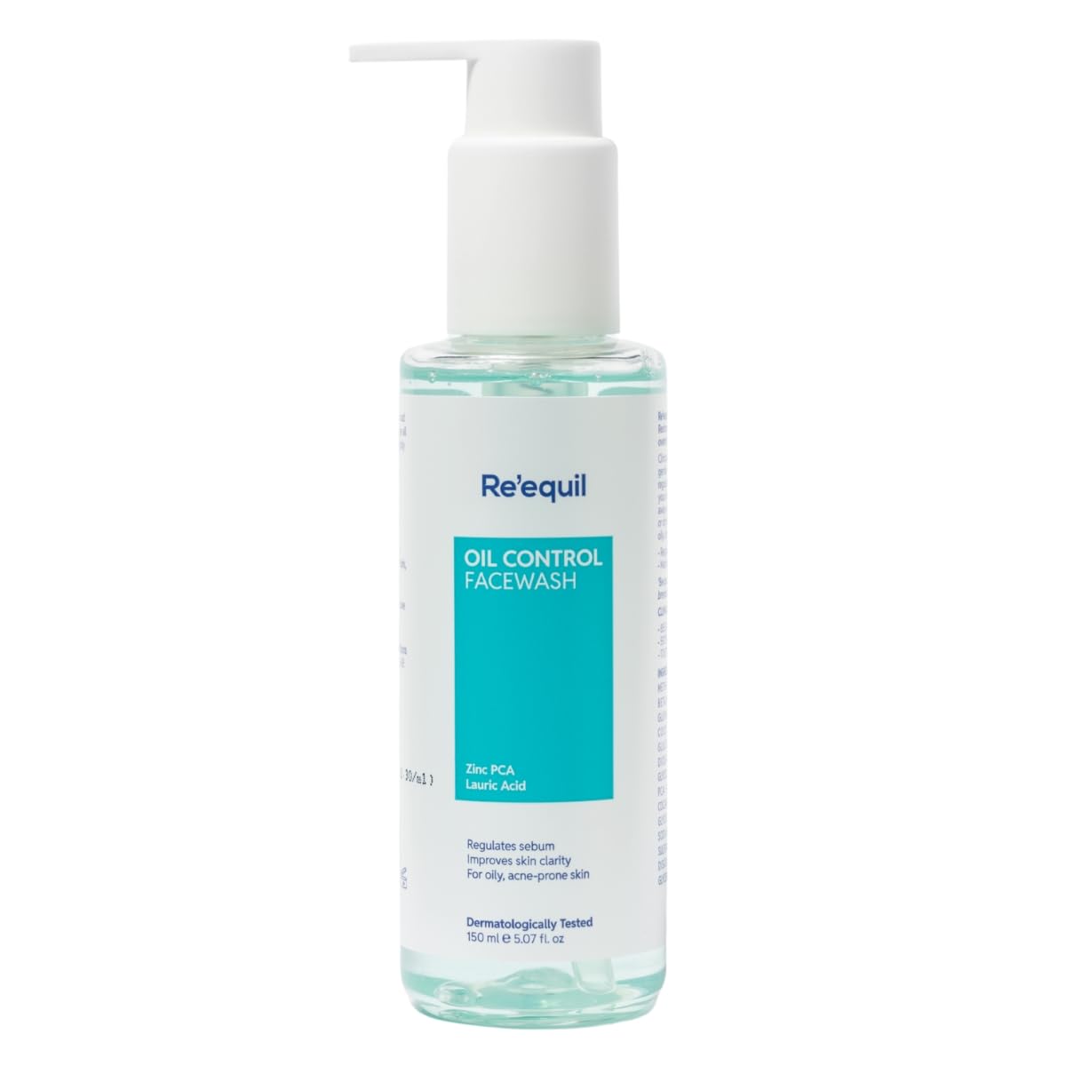 Re'equil oil control facewash bottle with pump on a white background