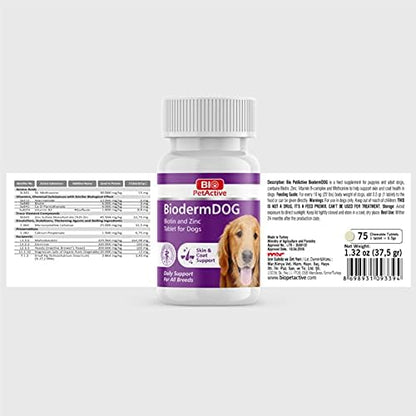 Bio PetActive Biodermdog Biotin and Zinc Tablet for Dogs 0,5 g 75 Tablets Helps in Support Gut Health & Maintain Healthy Skin Condition