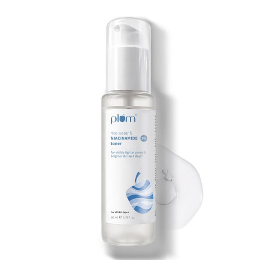 Plum 3% Niacinamide & Rice Water Face Toner | With Rice Ferment Extract | Alcohol-Free Toner | Tightens pores, Brightens Skin | Smoothens Skin | Fragrance-Free | 80 ml