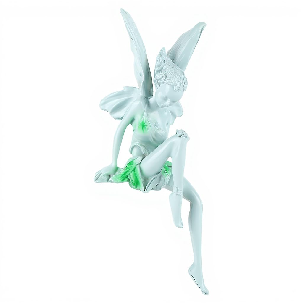 Angel Statue Fairy Figurine Resin Sitting Green Dress Garden Decor
