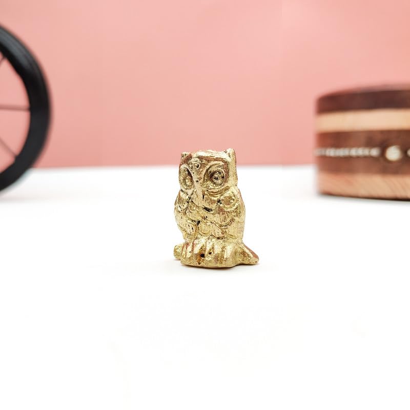 Brass Animal Owl Sculpture Statue Handcrafted Decorative Showpiece Idol for Home, Office Decor (Size : 3cm | Weight : 25gm Approxe)