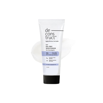Tube of de construct moisturizer on a white background