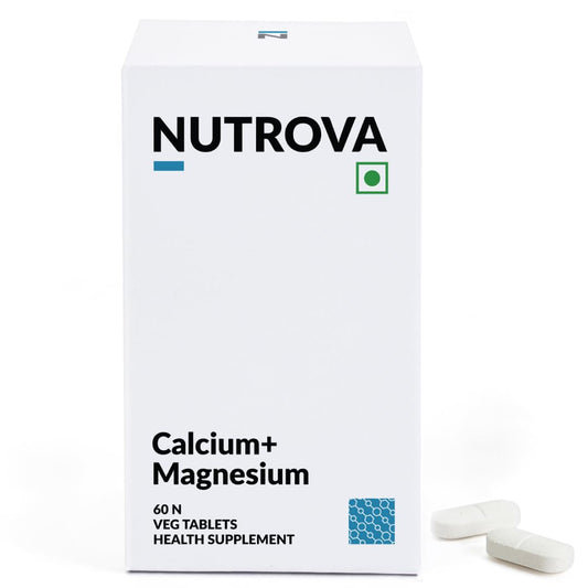 Nutrova Calcium+Magnesium | With Vitamin D3, K2-MK7 & Boron | Boosts Bone Strength, Joint & Muscle Health | High Absorption with Calcium Citrate Malate & Magnesium Bisglycinate | 60 Veg Tablets.