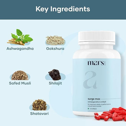 Mars Natural Surgemax Caps : Powered with Shilajit and Safed Musli | Natural Energy Booster | Strength,Stamina,Immunity, 60 Capsule