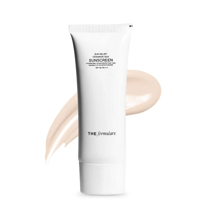The Formularx Sun Relief Ceramide Sunscreen SPF 50 PA++++ | Broad Spectrum UV & Blue Light Protection | For Oily, Acne prone, Sensitive Skin | Brightening Barrier Care with Niacinamide, Hyaluronic acid, & Peptides | Lightweight, No White Cast | 50g