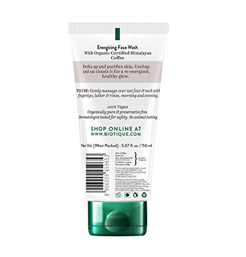 Biotique face wash packaging with green and white design on a white background