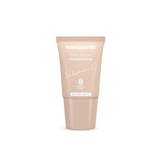Mamaearth Glow Serum Full Foundation Gel Mini Tube With Vitamin C & Turmeric For 12Hr Long Stay, 18ml - 01 Ivory Glow, 2X Instant Glow, Luminous Finish For All Skin Type