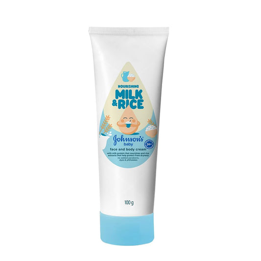 Johnson's Baby Milk & Rice Cream for Summer 100g | Lightweight Moisturizer | With Milk Protein & Vitamin E | Soft & Smooth Skin | Hypoallergenic | For Dry & Sensitive Baby Skin
