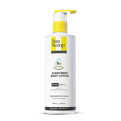 Sun Scoop sunscreen body lotion bottle on a white background
