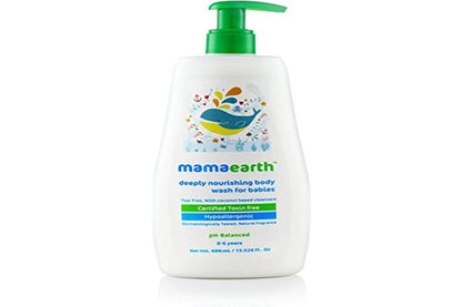 Mamaearth Deeply Nourishing Body Wash For Babies - 400 ml | pH5.5| Infused with Coconut Oil, Orange Essential Oil & Aloe Vera Extract | Deeply Nourishing | Tear-Free & Toxin Free Cleanser |