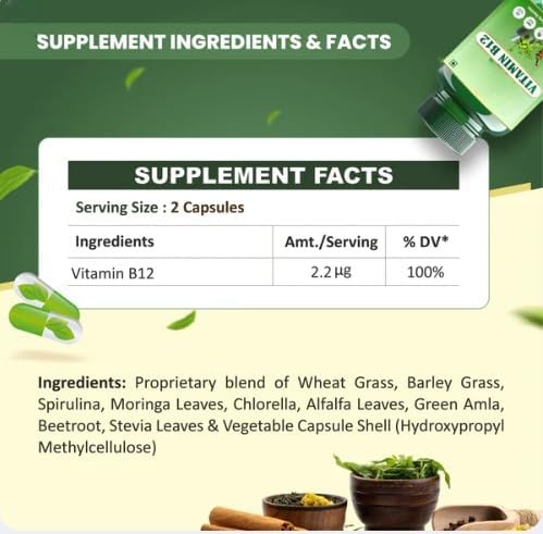 AYURVED Vitamin B12 Capsules – 60 Plant-Based Veg Capsules | Energy, Immunity & Nerve Health Support | Vegan B-12 Supplement | Ayurvedic Formula