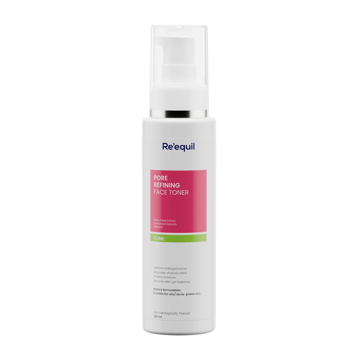 Re'equil pore refining face toner bottle on a white background